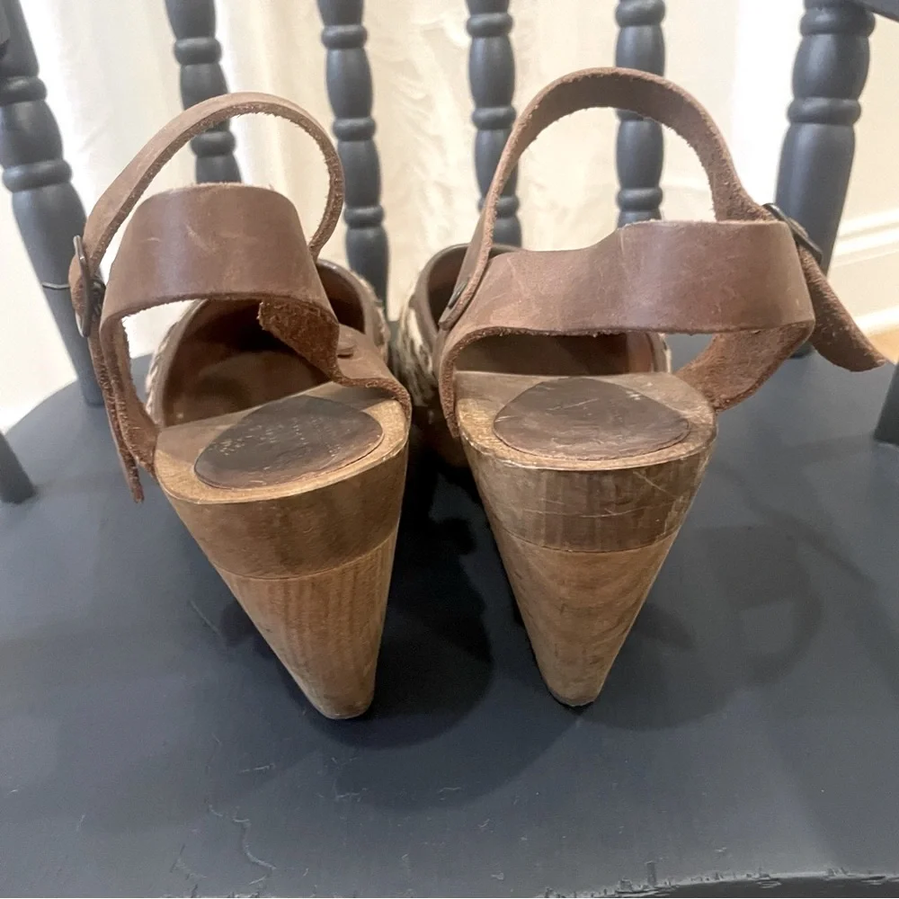 Sanita Calf Hair Animal Hair Leopard Sling Back Clogs Size 38